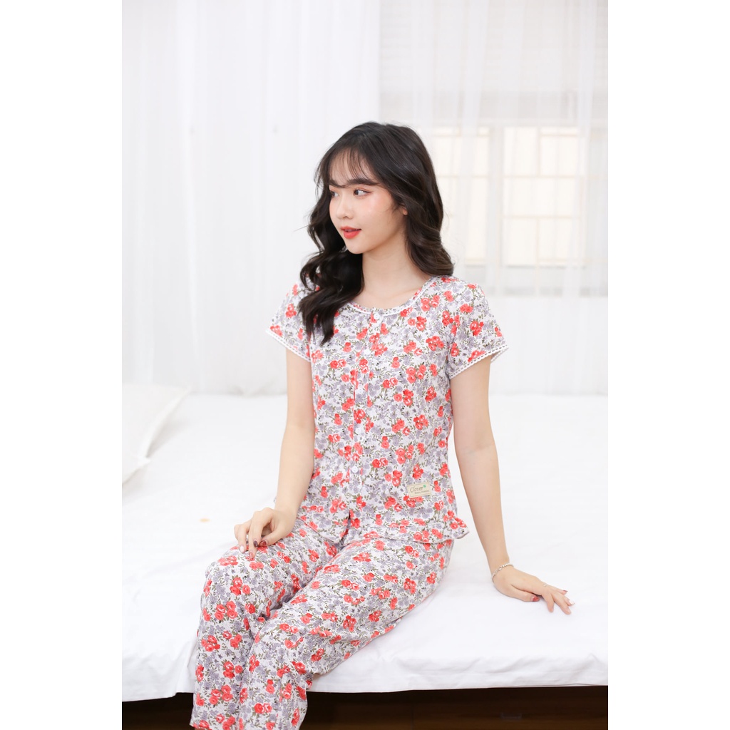 Bộ quần áo ngủ nữ,bộ đồ mặc nhà,bộ áo cộc quần dài mẫu hoa nhí đẹp dịu dàng | BigBuy360 - bigbuy360.vn