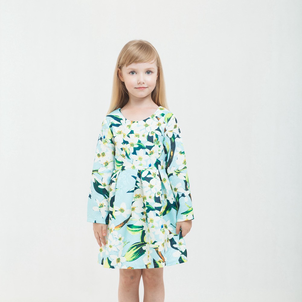 Đầm Sanlutoz dài tay in hoa đơn giản thời trang dành cho bé gái