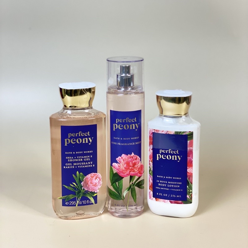 Bộ Sản Phẩm Tắm Dưỡng Xịt thơm toàn thân Bath and Body Works Perfect Peony Shower Gel - Lotion - Mist