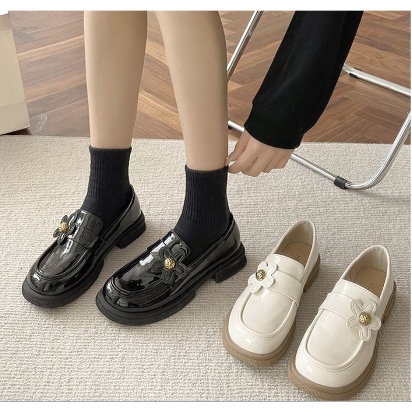 Giày moka lolita búp bê lười phong cách Hàn Quốc đế bằng phối hoa độc đáo cho nữ - Mã G60