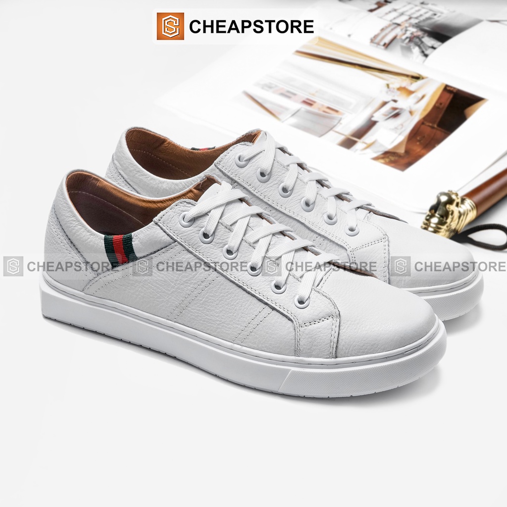 Giày da thể thao nam CHEAPSTORE CS429 Trắng - Giày tăng chiều cao da bò thật 100% (bảo hành 24 tháng)
