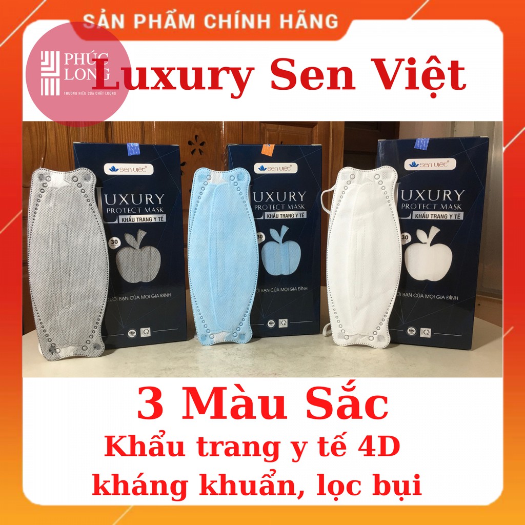 Hộp 30 chiếc Khẩu trang y tế 4D cao cấp Sen Việt Luxury - kháng khuẩn, lọc bụi - longdaiphuoc store