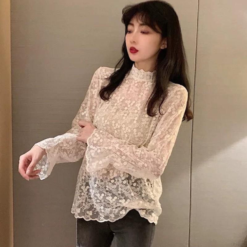 Áo kiểu tay dài phối ren thiết kế tinh tế thời trang cho nữ | BigBuy360 - bigbuy360.vn