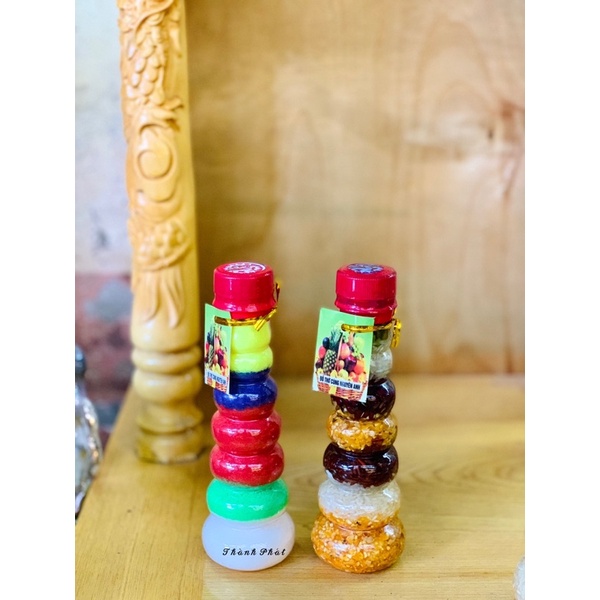 Chai muối gạo thần tài, muối ngũ sắc để ban thờ thần tài