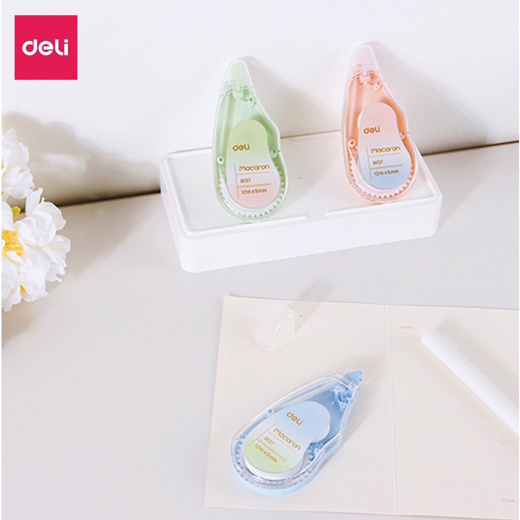 Combo 3 Bút xóa băng 12m Deli - Hình trái cây - Hồng/Xanh lá/Xanh dương - EH333