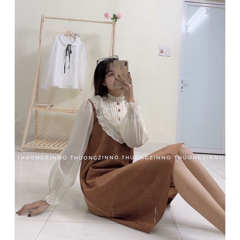 Váy nhung phối voan sang chảnh chất liệu vải mềm đẹp Đầm suông bánh bèo