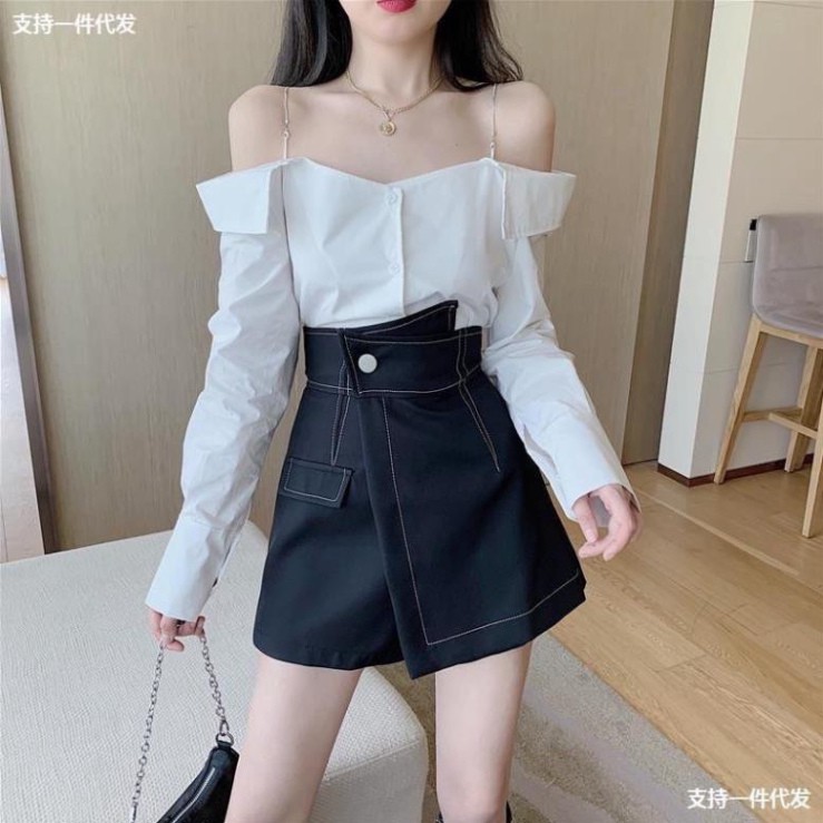 [XẢ HÀNG] Quần Short nữ cạp cao chỉ viền nổi đen trắng mặc xinh năng đoong tôn dáng hottrend 2021
