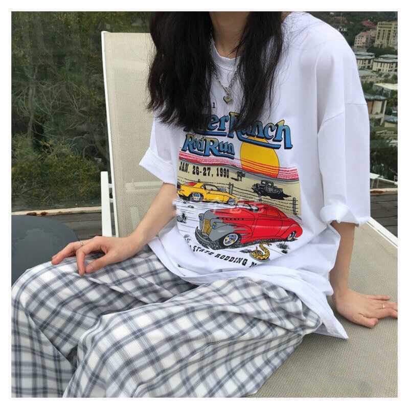BỘ ÁO PHÔNG Ô TÔ RIVER + QUẦN CULLOTE CARO KẺ TRẮNG XÁM ULZZANG - SET BỘ HÈ BASIC ÁO THUN QUẦN KẺ