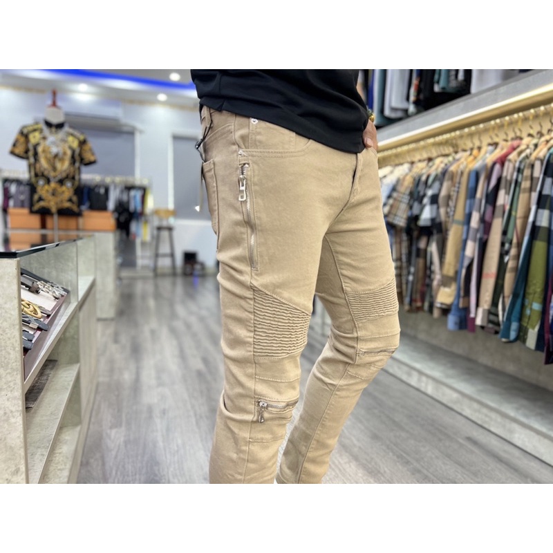 Quần jean nam vá nhăn,quần jean phối khoá zip