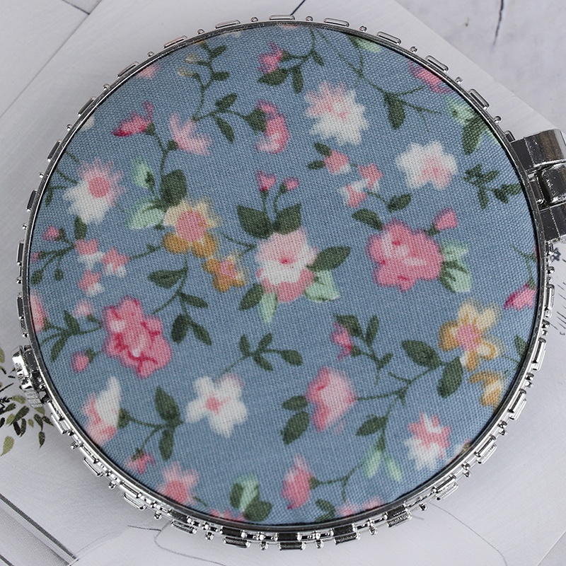 1 Gương Trang Điểm Mini Hai Mặt Họa Tiết Hoa Phong Cách Vintage