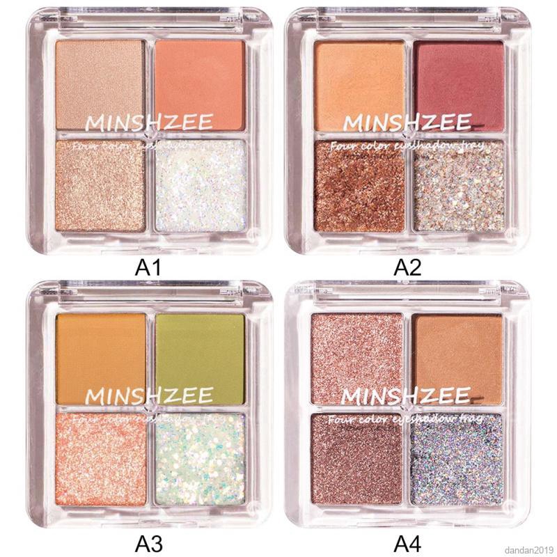 Bảng phấn mắt 4 màu sắc tông lì/ánh nhũ lấp lánh chống thấm nước