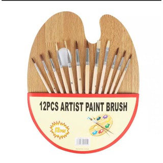 Khay pha màu, bảng pha, pallete bằng gỗ kèm 12 cọ các loại