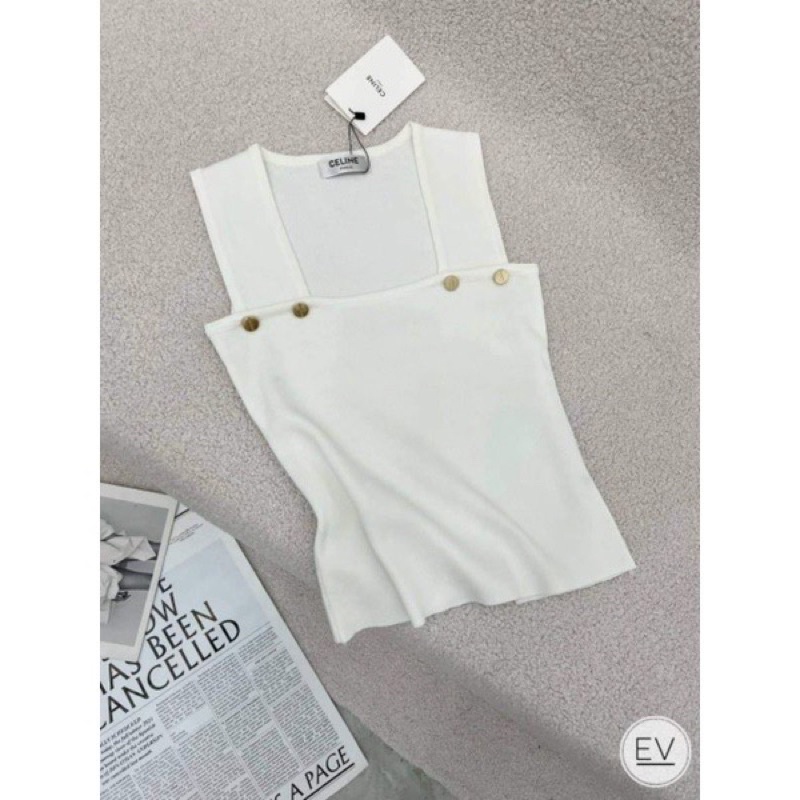 ÁO LEN CỔ VUÔNG ĐÍNH KHUY HÀNG QCL1, ÁO BA LỖ LEN ÔM TÔN DÁNG MS17662