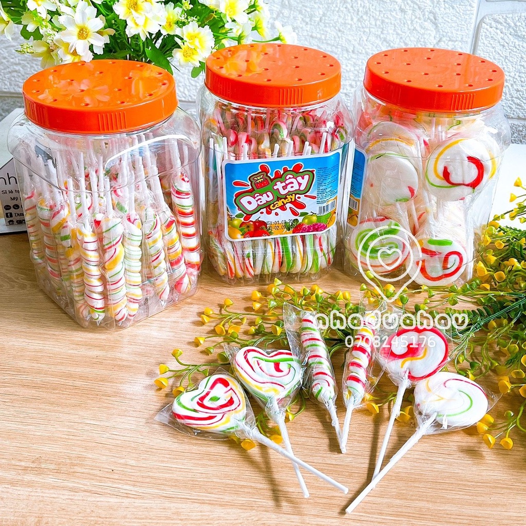 Một hủ gồm 50 cây kẹo mút sắc màu dễ thương trẻ em hàng công ty Việt Nam que 50g