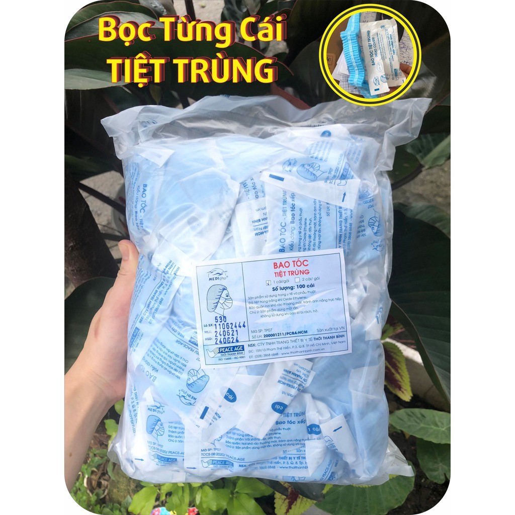 Mũ trùm đầu y tế tiệt trùng bao tóc y tế ngăn bụi vi khuẩn