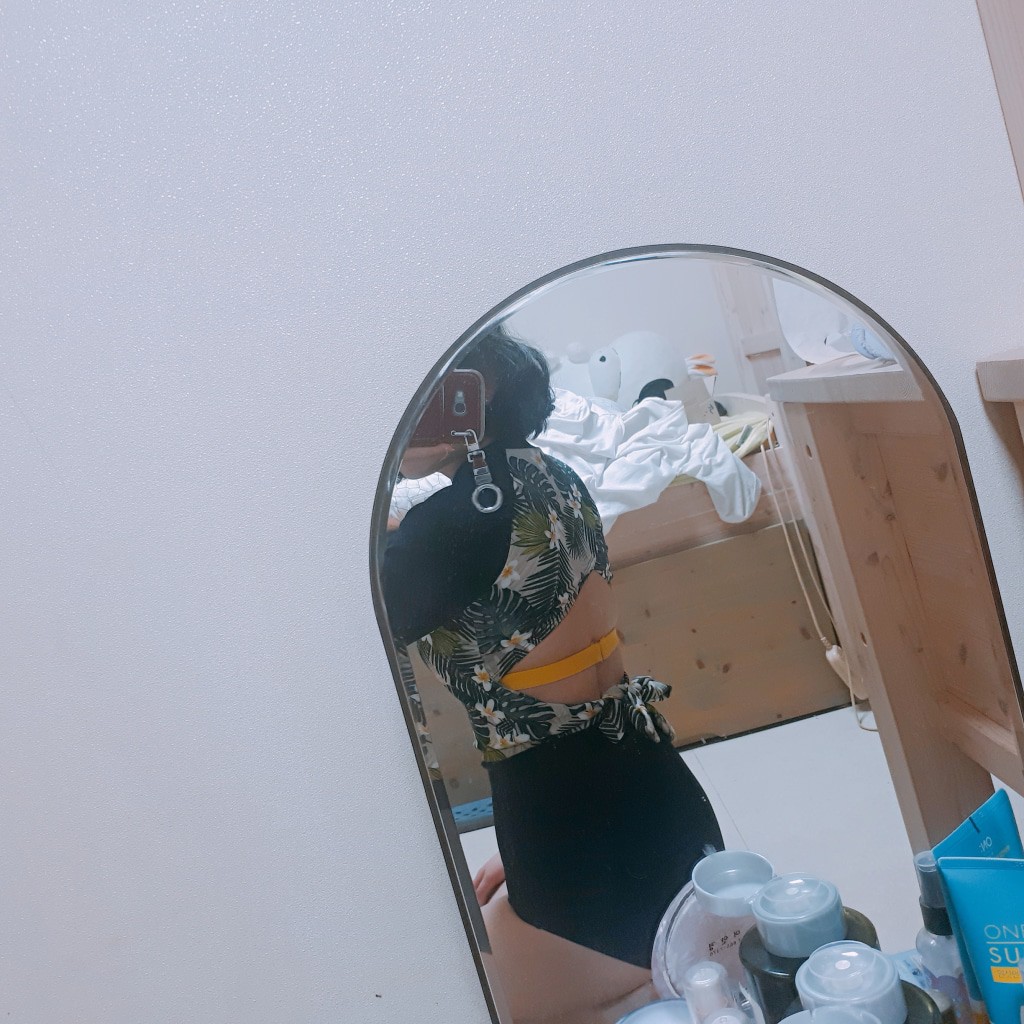 (Xem bảng size) Bikini hoa biển màu xanh dương nhiệt đới, cut out lưng sexy quần cạp cao ôm fom tôn dáng