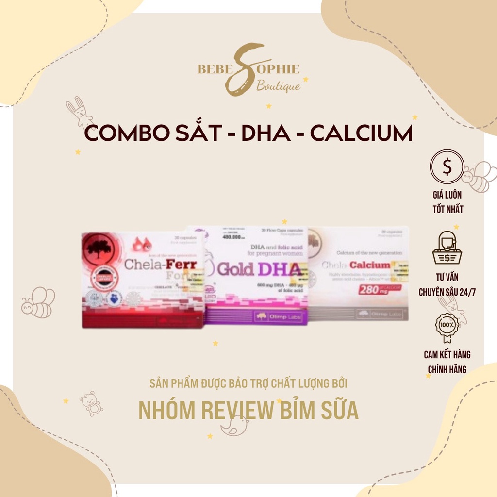 COMBO CHELA CALCIUM D3 - CHELA FERR FORTE - GOLD DHA - BỔ SUNG CHO MẸ BẦU & SAU SINH