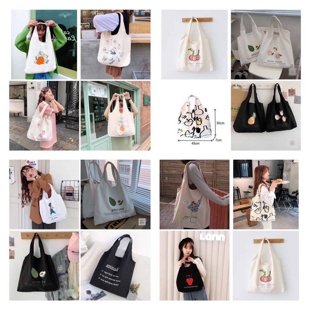 Túi tote vải canvas đựng đồ đi học đi chơi cỡ lớn phong cách Hàn Quốc-Hazis Store