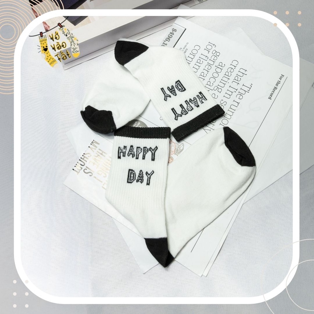 TẤT VỚ UNISEX NAM NỮ CỔ CAO TRẮNG ĐEN HỌA TIẾT