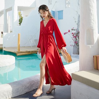 Đầm Maxi Chiffon Tay Dài Hở Lưng Thời Trang Hàn Quốc
