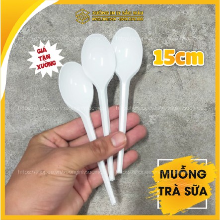 Sỉ 100 muỗng nhựa 15cm dành cho quán trà sữa, muỗng nhựa cà phê, muỗng nhựa sinh tố