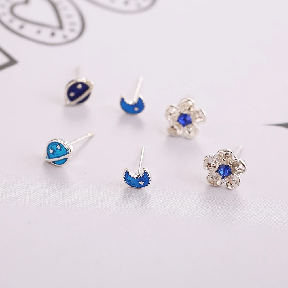Set 12 Đôi Khuyên Tai Hình Mặt Trăng / Ngôi Sao Đính Đá Thời Trang Cho Nữ