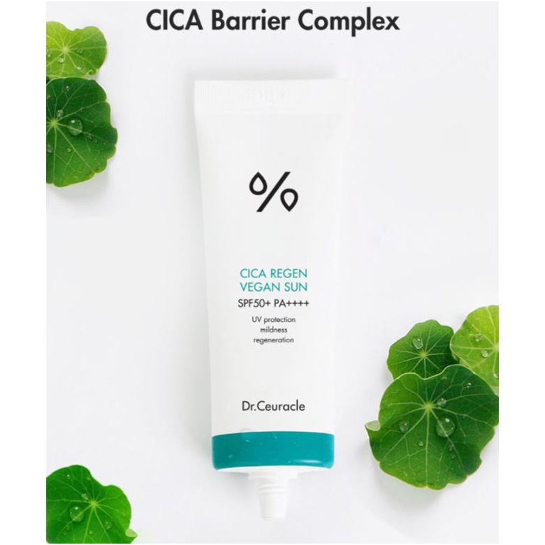 Kem Chống Nắng Thuần Chay Chống Bụi Mịn Dưỡng Ẩm Làm Dịu Da Cica Regan Vegan Sun Rau Má SPF50+ PA++++ Dr.Ceuracle 50ml