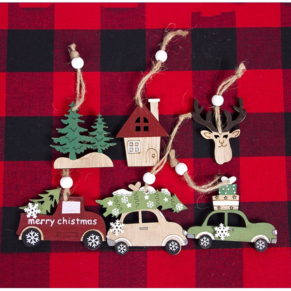 Christmas Wooden Car Deer Pendant Decorations Tree Home Party Ornaments Gift