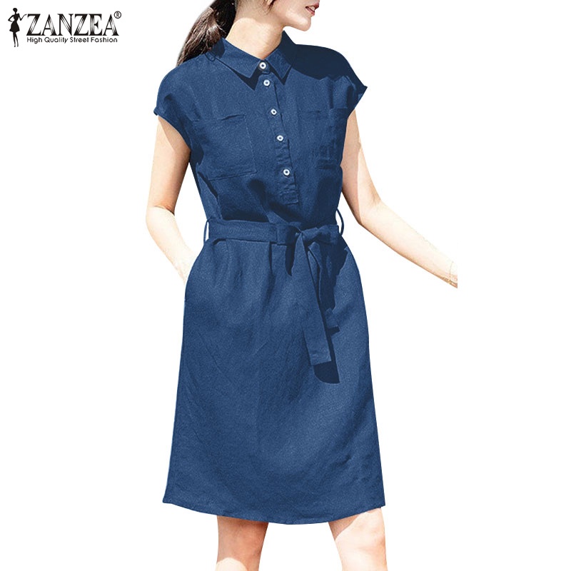 Đầm Zanzea dáng dài không tay có dây thắt lưng thanh lịch dành cho nữ