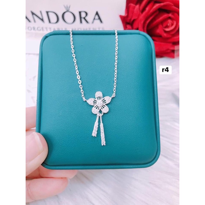 Bộ trang sức nữ bạc ta mặt hoa đính đá dáng dài sang chảnh - Kho sỉ bạc Nhất Linh