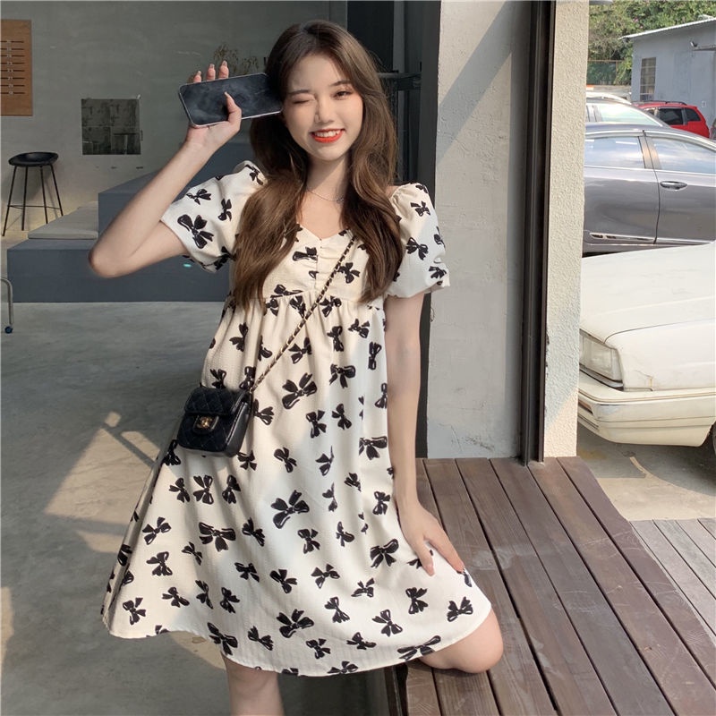 Đầm Midi Tay Ngắn Phồng Phong Cách Pháp Ngọt Ngào Cho Nữ