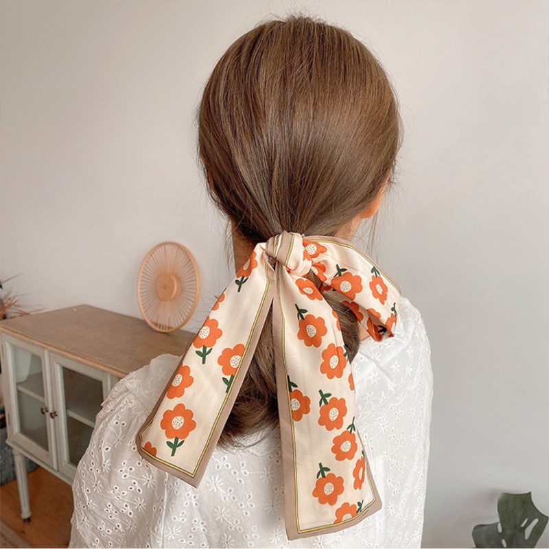 Dây buộc tóc vải lụa thắt nơ in họa tiết thời trang Hàn Quốc dành cho nữ