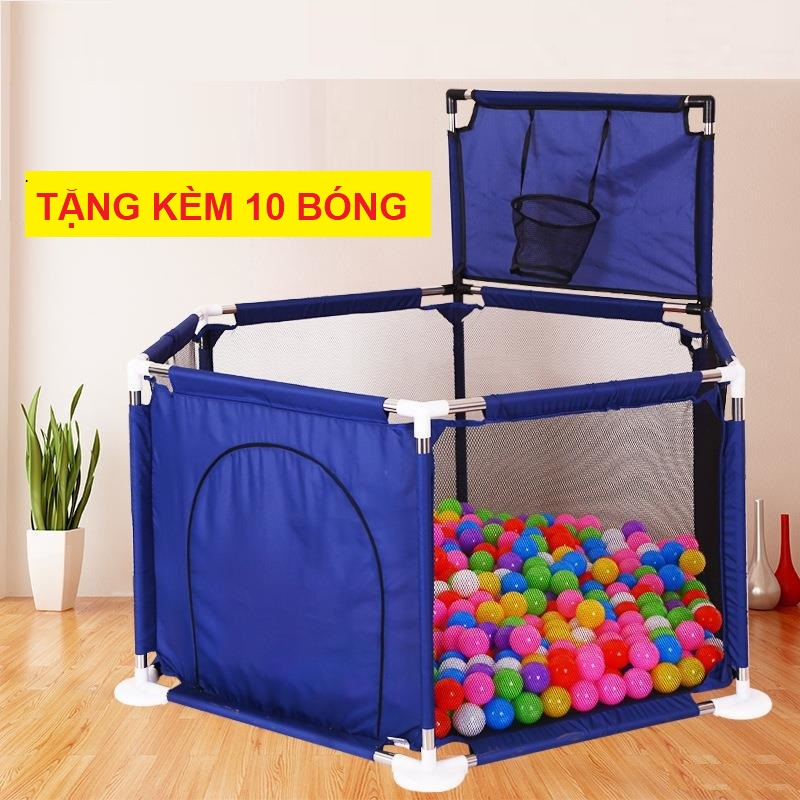 Quây bóng cho bé kiêm cũi nhà banh có rổ khung inox hình lục giác siêu chắc chắn tặng 10 bóng, quà tặng sinh nhật