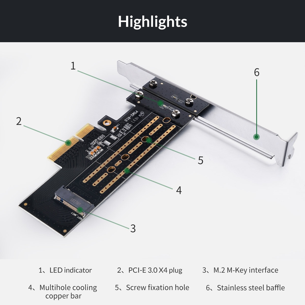 Orico Card Chuyển Đổi Pci-E Pci Express 3.0 Gen3 X4 To M.2 M Key Ssd M2 Cho Pci Express 3.0 X4 2230 2242 2260 2280