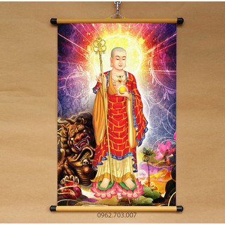 Tranh Địa Tạng Bồ Tát 40x60cm bằng vải phủ bóng cao cấp dày dặn