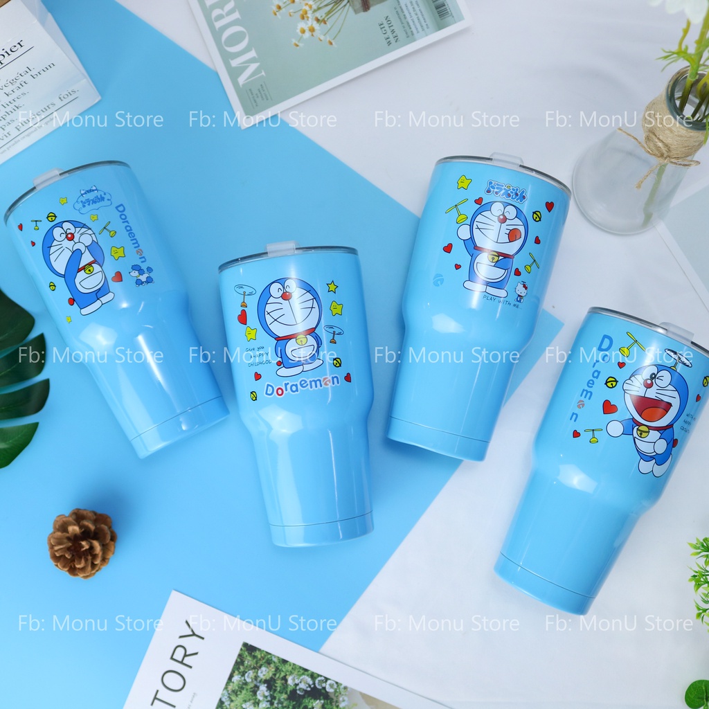 Ly giữ nhiệt hình DORAEMON dễ thương inox 304 an toàn tặng kèm bộ ống hút 4 món