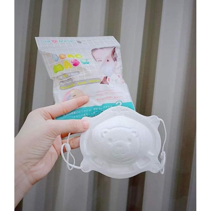 Khẩu Trang Cho Bé, Khẩu Trang 3D Unimask Có Hình Gấu Dễ Thương Dành Cho Bé Từ 0- 6Tuổi Sét 3 Khẩu Trang Kháng Khuẩn