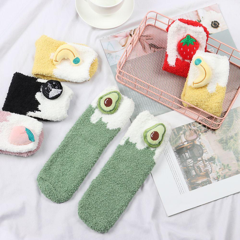 Vớ Lông Cừu San Hô Hình Trái Cây Dễ Thương