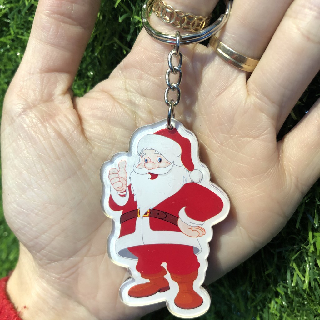 Móc khóa ông già Noel đáng yêu - Móc chìa khóa mica in chìm 2 mặt chống thấm nước - chủ đề Giáng Sinh