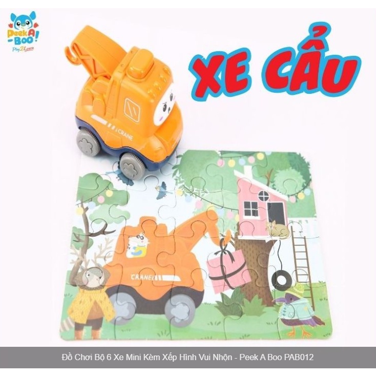 Hộp 6 Xe chạy đà Kèm 6 bộ Xếp Hình Vui Nhộn - Peek A Boo PAB012