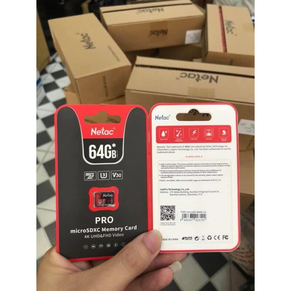 Thẻ nhớ Netac PRO 64GB U3 nhanh gấp 3 lần  - Hàng Chính Hãng