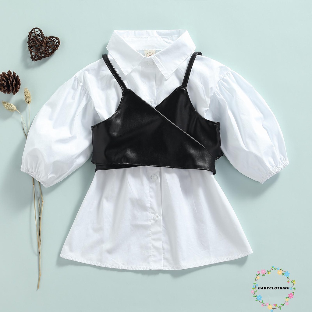 Set Đầm 2 Dây + Áo Khoác Tay Dài Cài Nút Dành Cho Bé Gái Tập Đi