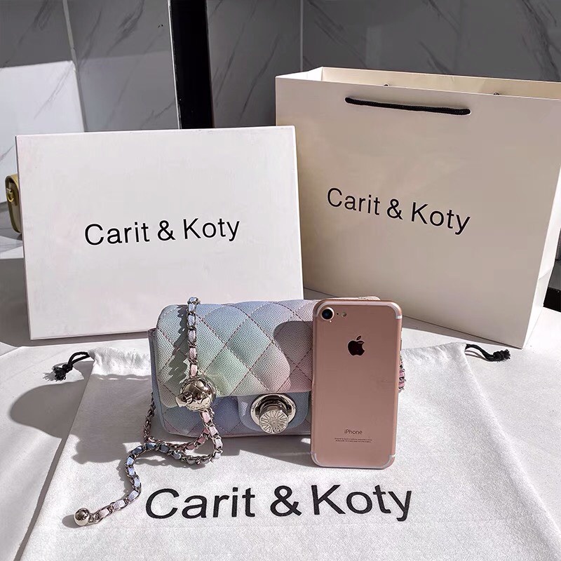 Túi Xách Nữ Carit & Koty Da Trơn Khóa Tròn Cao Cấp Họa Tiết May Caro Quai Đeo Phối Màu Cực Xinh - Hàng QC