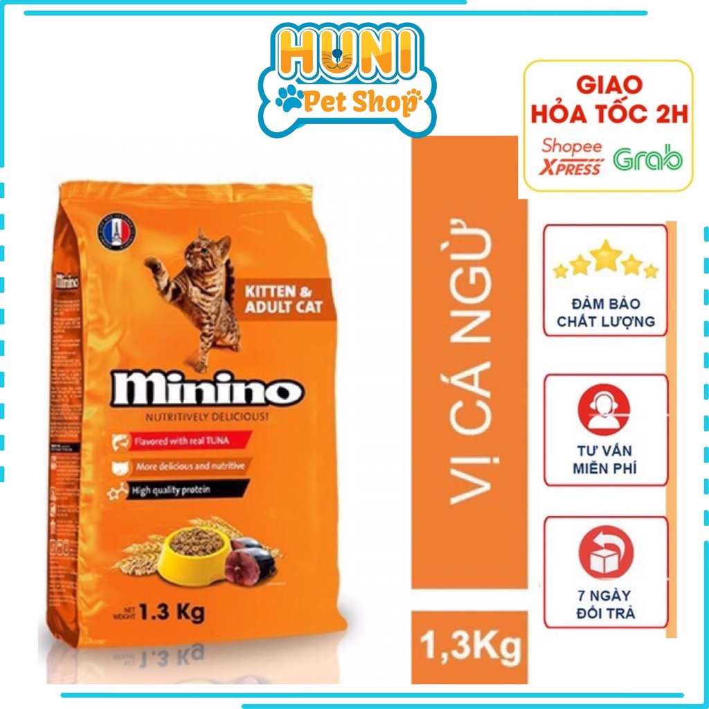 Thức ăn cho mèo Minino con &amp; trưởng thành hạt đồ ăn cho mèo mọi lứa tuổi vị CÁ NGỪ 1.3kg - Huni petshop