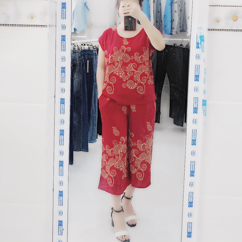 Đồ Bộ Trung Niên Ống Rộng Cho Mẹ Bà Ống Suông Quần Lở Hoạ Tiết Sang Trọng Voan Hàn Đồ Bộ Mặc Nhà U40 U50 | BigBuy360 - bigbuy360.vn