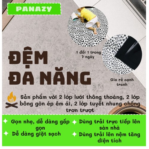 Thảm nỉ nhung 6 lớp Panazy,đa chức năng trải sàn cho trẻ trườn bò,sinh viên,dân văn phòng ngủ trưa,chống đau lưng 1m6x2m