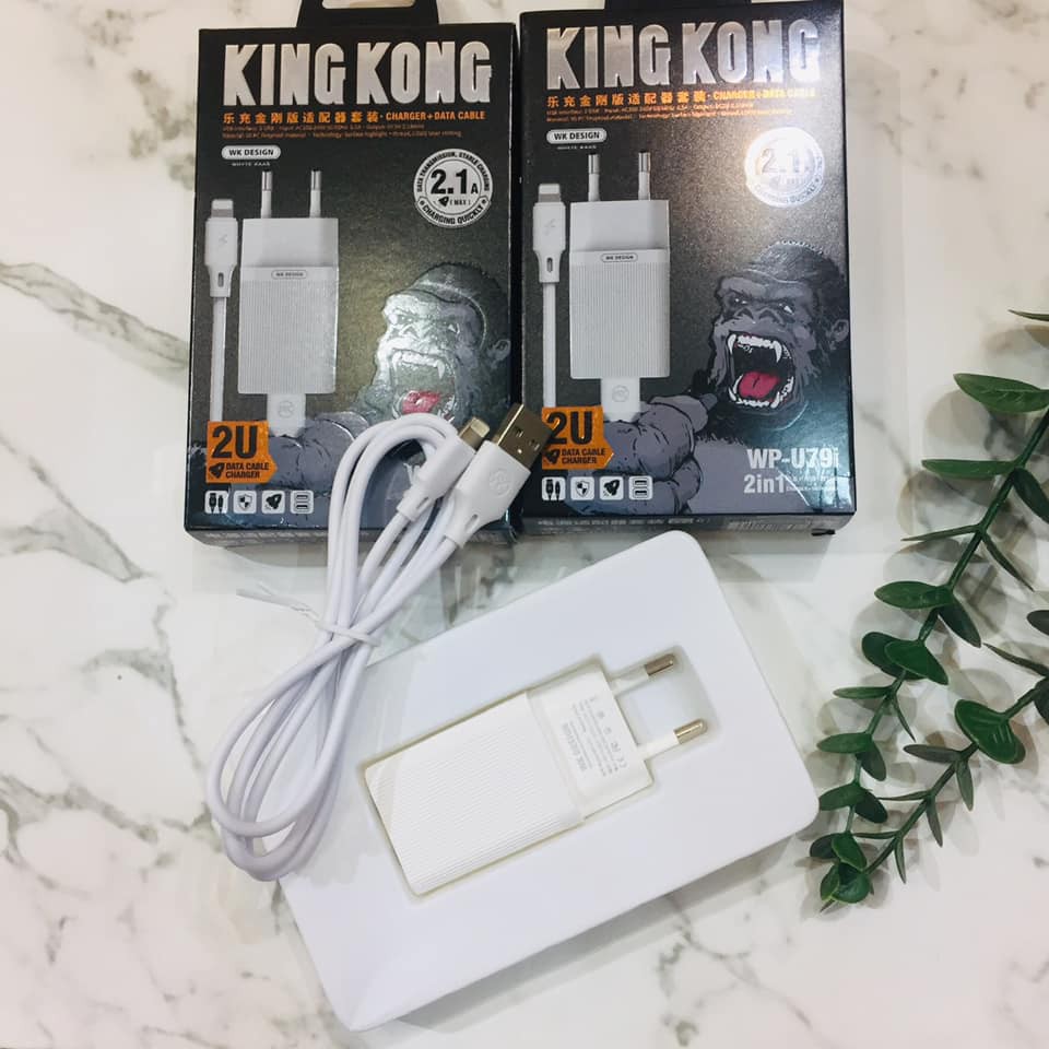 Bộ cáp và củ sạc nhanh cho iPhone và Andoid King Kong 2 cổng 2.1A 1 Mét - WP-U79i bảo hành 12 tháng toàn quốc
