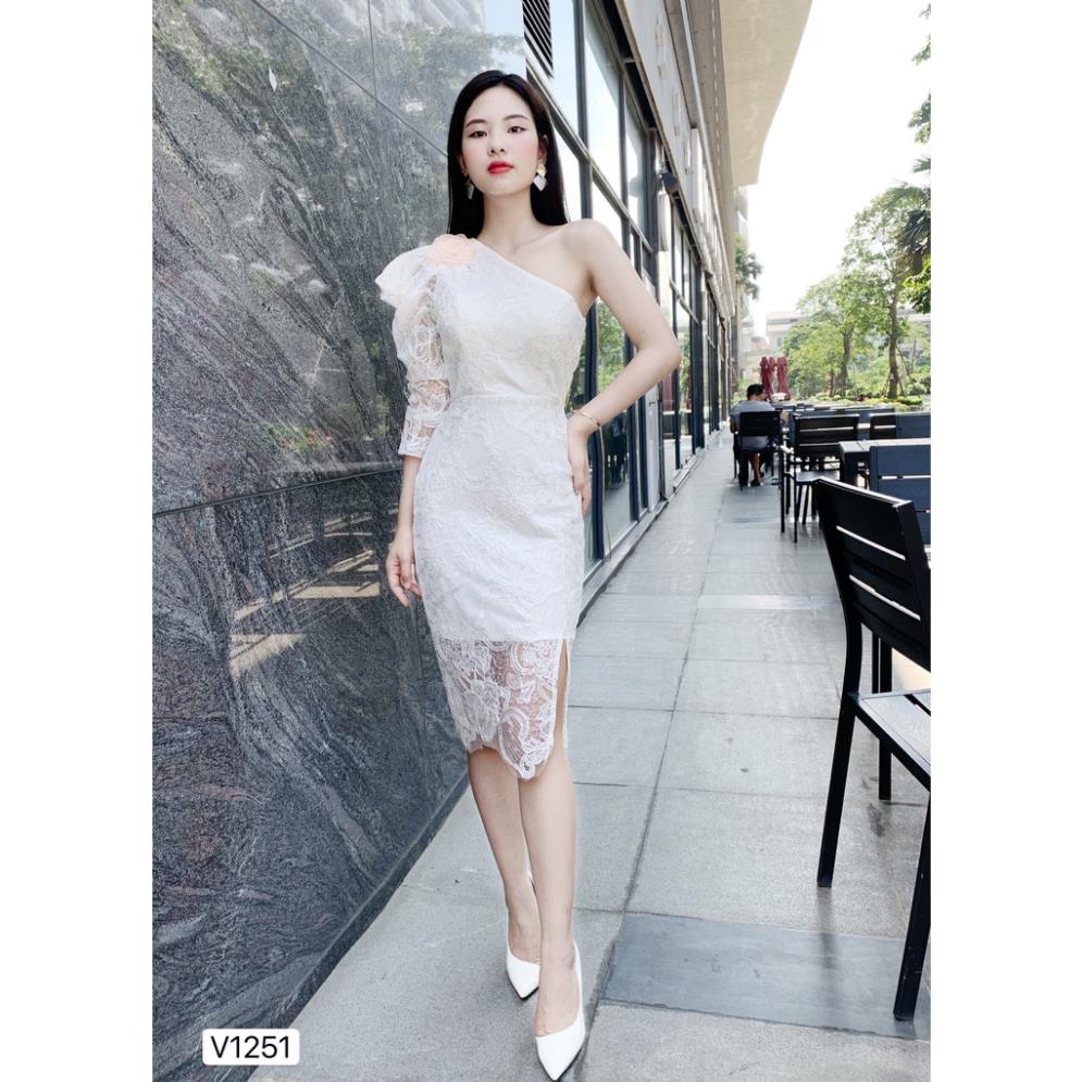 VÁY REN TRẮNG LỆCH VAI V1251 - DOLCE VIVA COLLECTION VAY-BIGTREESTORE