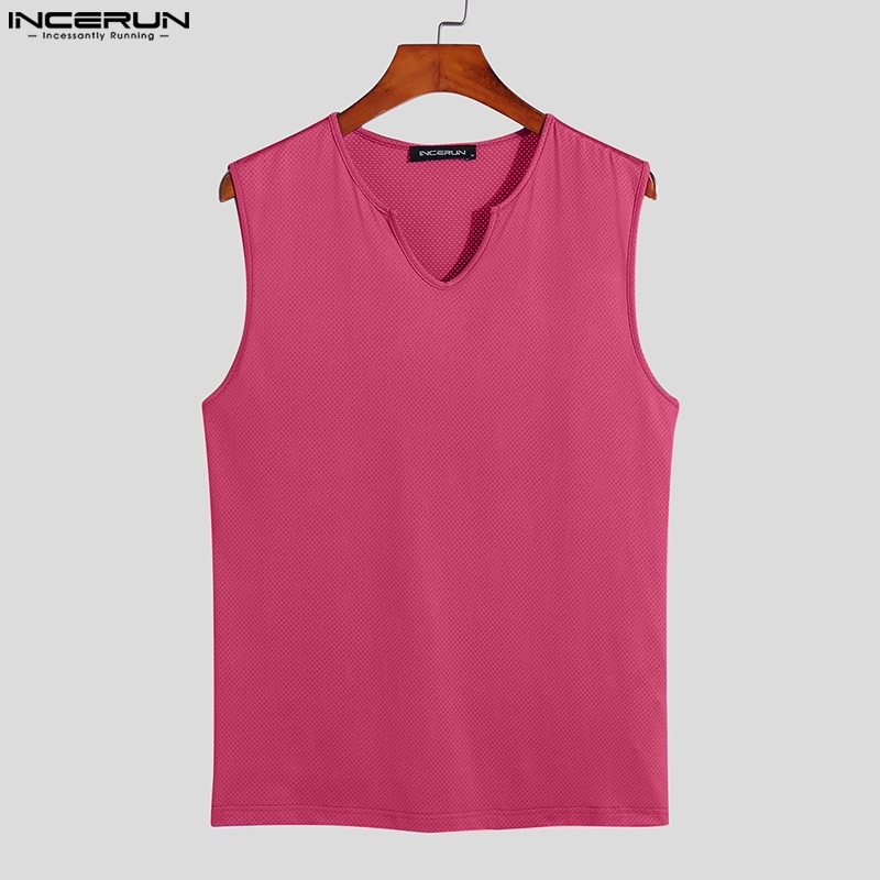 Áo ba lỗ INCERUN cổ chữ V màu trơn thời trang cho nam với 3 màu tùy chọn