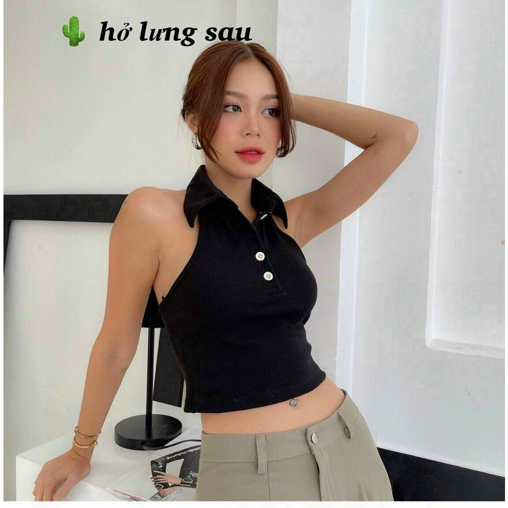 Áo croptop cổ trụ hở điệu đà không kém phần sexy, không kén người mặc, dễ phối đồ.